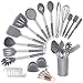 Silikonowy zestaw przyborów do gotowania, 33 + 1 szt. silikonowe przybory kuchenne ze szczypcami, szpatułką, łyżką, łopatką, łopatką, łopatką, kuchenną przybory do grillowania z silikonowym uchwytem, szary