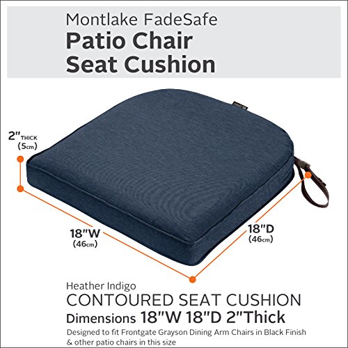 Classic Accessories Montlake Water-Resistant 18 X 18 X 2 Inch Contoured Patio Dining Seat Cushion, Heather Indigo Blue #TOP2