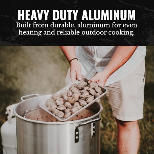 Image of GasOne 60Qt Aluminum Stock Pot with Strainer and - Lid Large Deep Fryer Pot | with Basket for Boiling, Frying Turkey, Seafood, Crawfish - Food-Grade Aluminum Large Cooking Pot with Sturdy Handles