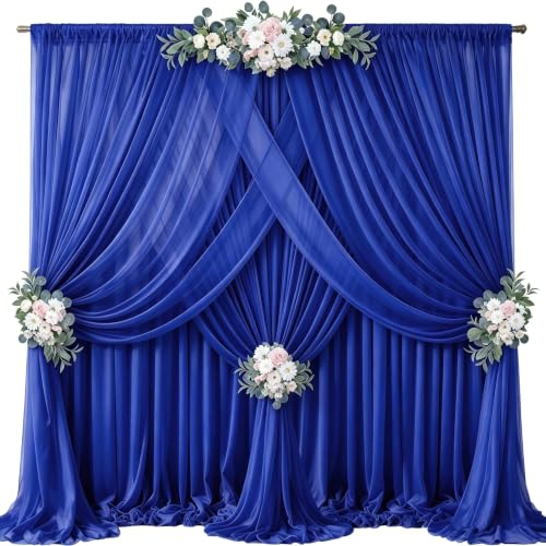 40ft x 10ft Royal Blue Backdrop Curtains, Wrinkle-Free Sheer Chiffon Fabric Photo Backdrop Drapes for Wedding Arch Party Ceremony Stage Photography Decorations