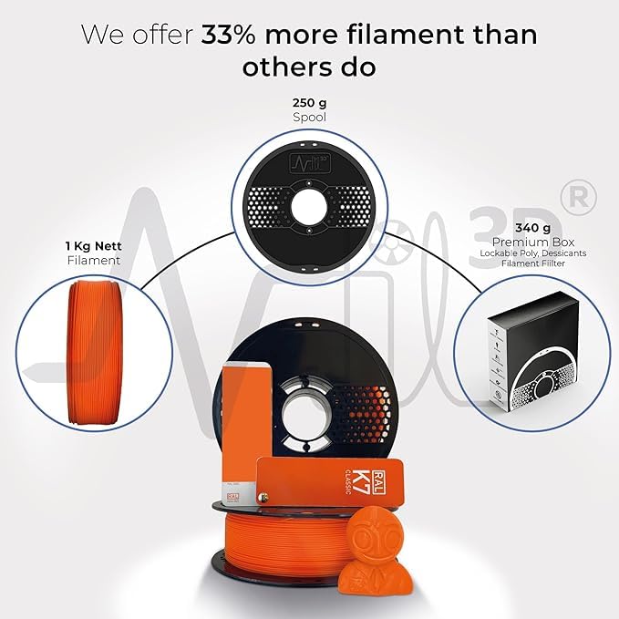 Image of NFIL3D 1KG Net rpla Orange 3D PrinterFilament | Filaments for 3D Printer| 1.75mm| Accuracy + /- 0.015mm | 1000g 3D Filament, 250g Spool & 350g Packaging Weight (Total Weight 1.6KG)