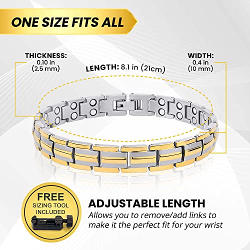 Magnetrx® Women's Ultra Strength Magnetic Bracelet - Effective Titanium Magnetic Bracelets For Women - Adjustable Bracelet Length With Sizing Tool For Perfect Fit (Silver & Gold) #TOP4