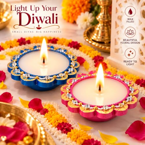 Image of DIVAYANSHI Terracotta Diya with Wax Filled | Traditional Mitti Diya for Diwali Puja & Home Decoration | Ready-to-Light Earthen Oil Lamp for Festive Decor | Pack of- 2