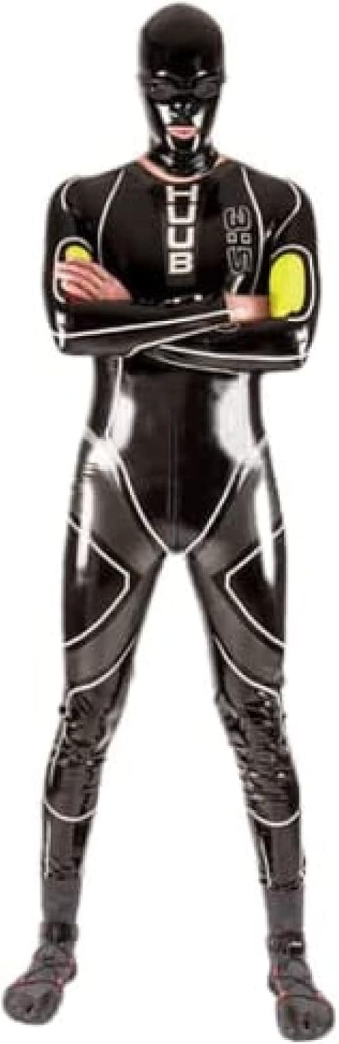 100% Latex Rubber Men Handsome Catsuit Racing Suits Bodysuit Suit,Black,XL