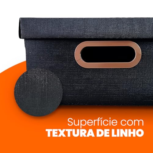 Caixa Organizadora Linho, 29x29x15 cm, Preto, Média, Protea