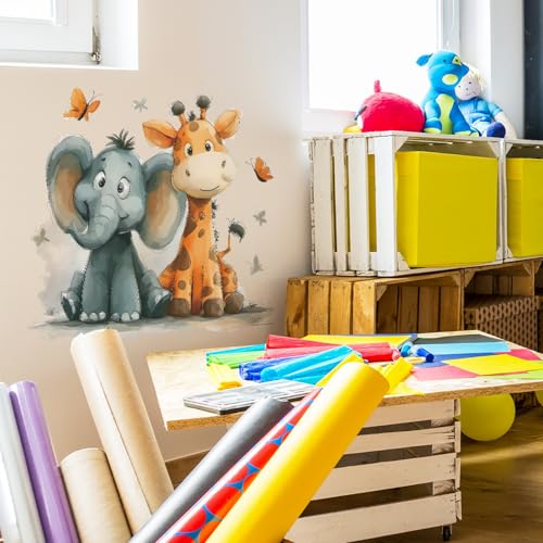 Vinilos decorativos infantiles de jirafa y elefante acuarela miniatura 6