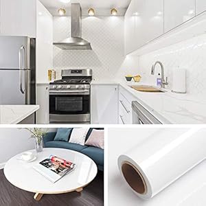 LLivelynine Glanzend Wit Contactpapier voor Kast Kast Tafelblad Keuken Cupboard Deur Badkamer Slaapkamer Muurschil en…