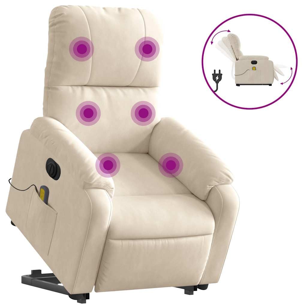 Massagesessel, elektrisch, beige, aus Mikrofaser, mit 6 Vibrationspunkten, Hebe- und Neigungsfunktion 135 Grad, stabiler Rahmen und Tasche