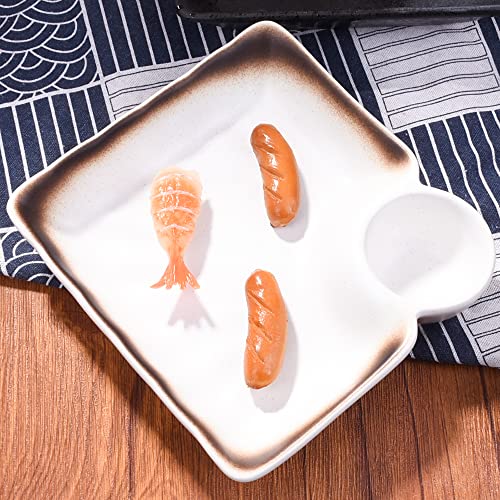 Lmrlcs Japanese Sushi Plates Set Of 2, Ceramic 7 Inch Dumpling Plates With Vinegar Dish #TOP3