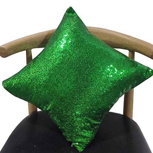 Aremetop Sequins Throw Pillow Cover Solid Color Glitter Sequins Home Office Decorative Pillow Case Comfy Satin Cushion Cover 16 X 16 Inches For Sofa Couch Porch (Green) #TOP1