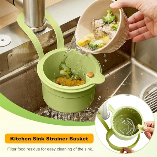 Image of SHOPPOFOBIX Kitchen Sink Drain Basket, Double Layer Strainer Food Waste Filter Baskets,Hanging Sink Drains Holder,Detachable Strain Basket, Easy to Clean (Green-2)