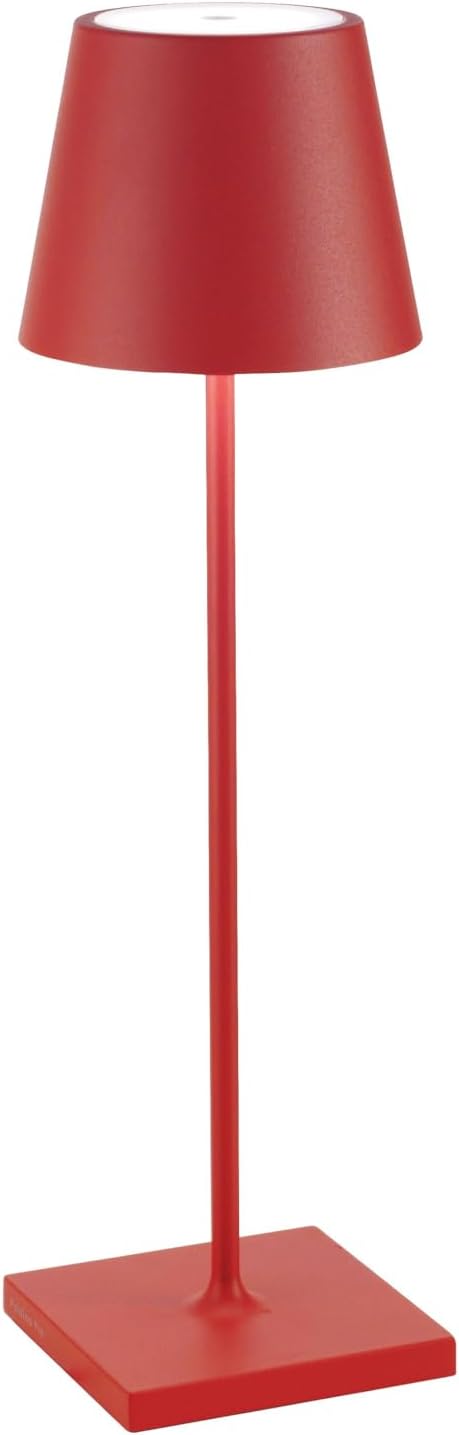 Zafferano Poldina Pro LED Table Lamp (Red) Touch On/Off, Touch Dimmable, Powder Coated Aluminum, IP54 Protection, Indoor/Outdoor, Contact Charging Base, USA Plug, A++ Energy Efficiency