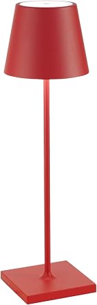 Zafferano Poldina Pro LED Table Lamp Red Touch On/Off, Touch Dimmable, Powder Coated Aluminum, IP54 Protection, Indoor/Outdoor, Contact Charging Base, USA Plug, A++ Energy Efficiency