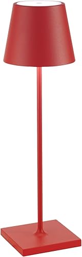 Zafferano Zafferano Poldina Pro LED Table Lamp (Red) Touch On/Off, Touch Dimmable, Powder Coated Aluminum, IP54 Protection, Indoor/Outdoor, Contact Charging Base, USA Plug, A++ Energy Efficiency