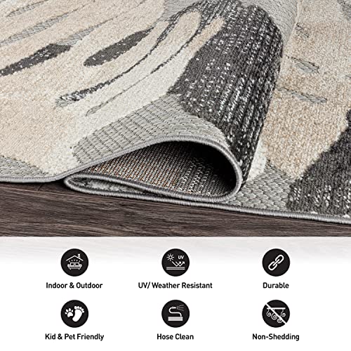 Rugshop Arles Palm Floral Leaves Non-Shedding Easy Cleaning Patio Deck Backyard Indoor/Outdoor Area Rug 5' X 7' Gray #TOP2