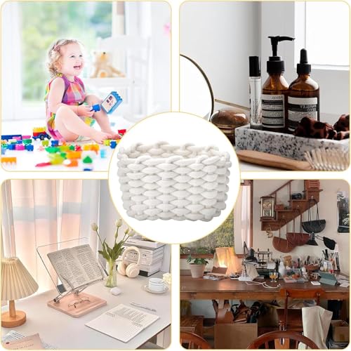 Doppelpack Aufbewahrungskörbe Wickelkorb Kleiner Korb Geflochten,Körbchen Aufbewahrungskorb Weiche Baumwolle Quadratische Badezimmer Schminke Spielzeug Regalkorb Mini Körbchen Weiß Basket