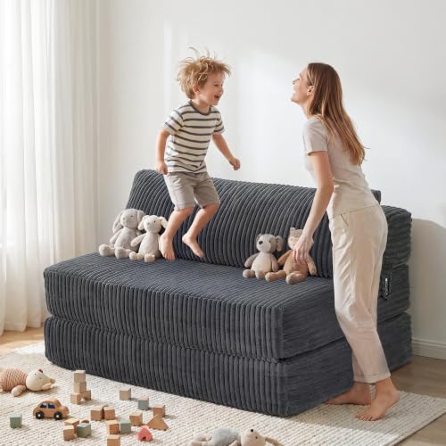 Image of Convertible 4-in-1 Folding Sofa Bed 54 inch Loveseat Boneless Sleeper Couch Foldable Chaise Lounger & Mattress Pocket Coils+Foam Medium Support, Portable No Assembly for Living Room /Bedroom, Full