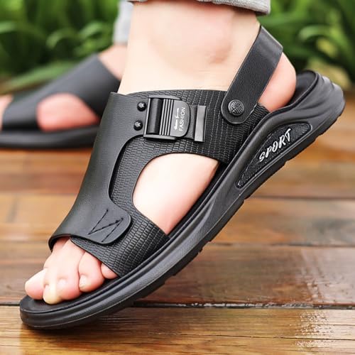 Open Toe Sandals for Men Fashion Leather Outdoor Sandal Casual Slip on Breathable Hiking Beach Slippers Walking Footwear4