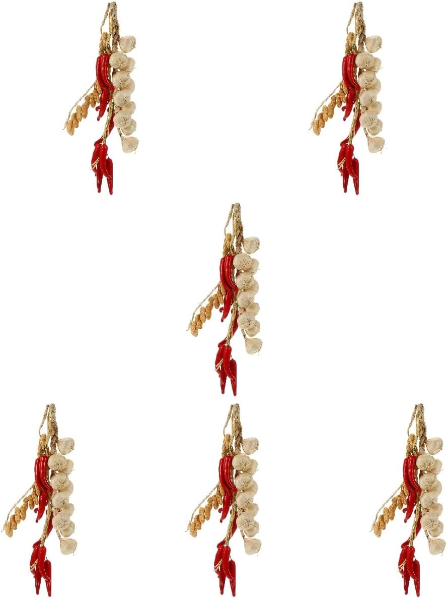 LUOZZY 18 Pcs Artificial Fake Vegetables String Fake Garlic Pepper Peanut Hanging Ornaments Simulated White Garlic Red Pepper Hanging Decor for Home Kicthen Photography Props