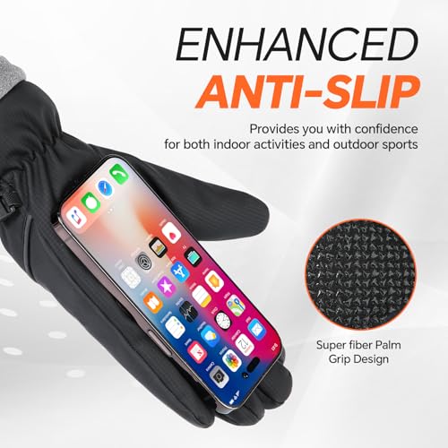 Winter Gloves Waterproof Windproof for Mens Women, Thermal Warm for Cold Weather, Grip Snow for Touch Screen Skiing Cycling Running Driving Snowboarding Fishing Outdoor