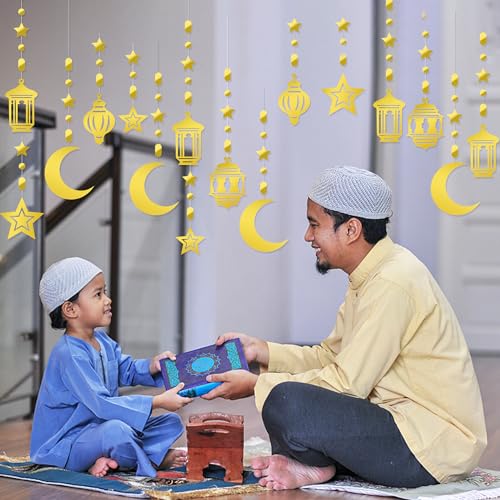 Ramadan Mubarak Hajj Eid Decoration - Hanging Swirl Shining Gold Star Moon Lantern Ceiling Foil Decor Ramadan Party Egyptian Holiday Decorations Supplies Kareem Islam Muslim by AFYHH - Image 4