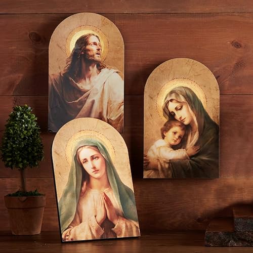 Christian Brands Gerffert Inspirational Catholic Decor - Reflections of Divinity Arched Wooden Wall Plaque, 5" Wide x 8" Tall, Tender Madonna by Christian Brands - Image 4
