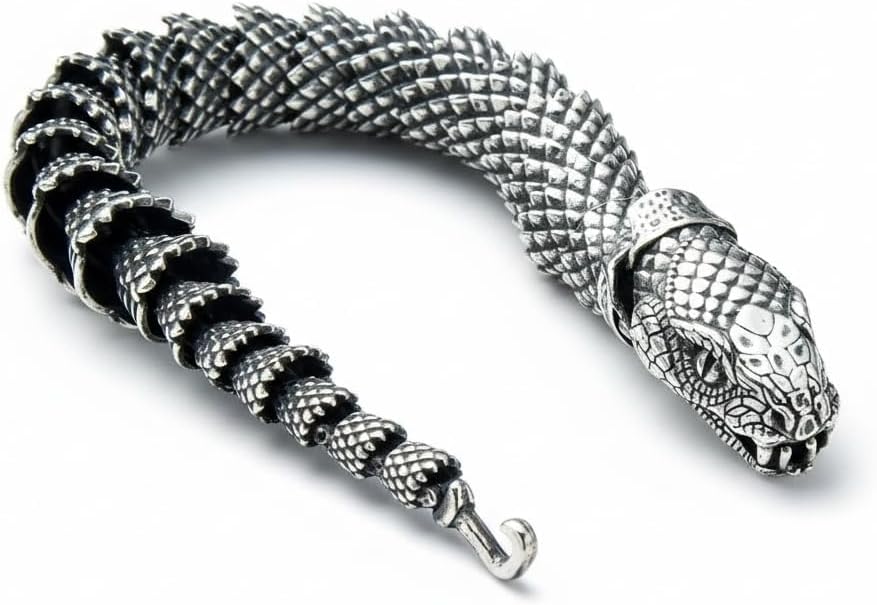 Silver Dragon Bracelet for Men, Domineering Handmade Retro Silver 3D Dragon Bracelet, Personalized Creative Dragon Jewelry, Men Jewelry Gift(7.87inch)
