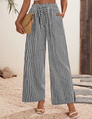 Rapbin Wide Leg Pants Woman Palazzo Pants High Waisted Drawstring Summer Fall Lounge Casual Flowy Trousers with Pockets4