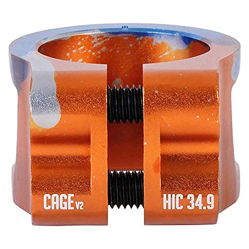 Oath Cage V2 Alloy 2 Bolt Scooter Clamp, Triple Anodised Orange, Blue & Titanium, Ihc/Hic, Aluminum, For Pro Scooters #TOP3