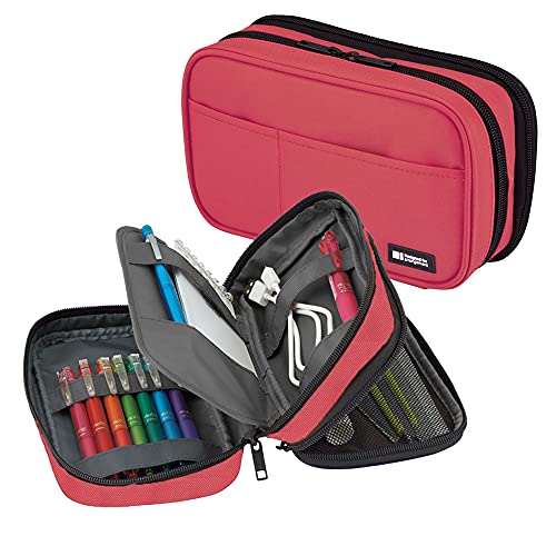Lihit Lab Large Capacity Double Zipper Pencil Case For School Office College, Big Capacity 6 Compartments Pencil Bag Holder Adults Teen Boys Girls, Travel Cosmetics Storage, Coral (A7555-103) #TOP15
