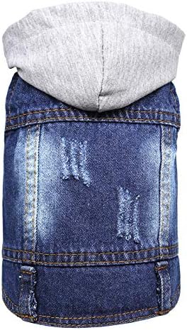 DABLUE Pet Denim Coat Dog Jeans Jacket Doggie Vest for Small Medium Dogs Cats Puppy Washed Clothes Hoodie