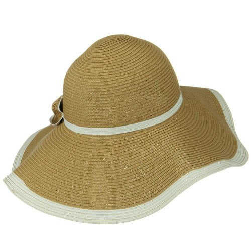 Ss/Sophia Two Tone Paper Straw Hat With Bow - Natural White #TOP2