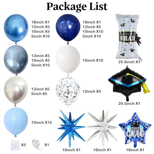 Blue Graduation Balloon Arch Garland Kit 2026, Blue White Graduation Decorations with Foil Grad Cap Diploma Star Balloons for Congrats Class of 2026 Graduates Celebrations Party Decorations by Togvu - Used condition - Image 2