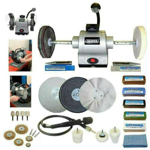 Image of Draper 8" 550W Bench Grinder Polisher with Pro-Max 8" Deluxe Metal Polishing Kit