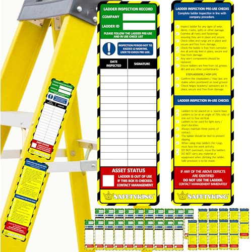 Ladder Inspection Tags 30 pcs 20x Inspection Ladder Tag Stickers and 10X Procedure Stickers. Self Adhesive Vinyl Labels. Heavy Duty Long Lasting. Weatherproof. Safetyking Made in UK (30)