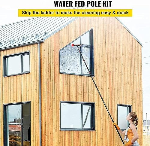 Window Cleaning Telescopic Cleaner Wash Brush Kit Adjustable Pole Length，Cleaning Brush Window Cleaning Pole Solar Panel Cleaning Water Fed Pole Kit with Aluminum Telescopic Pole and Squeege