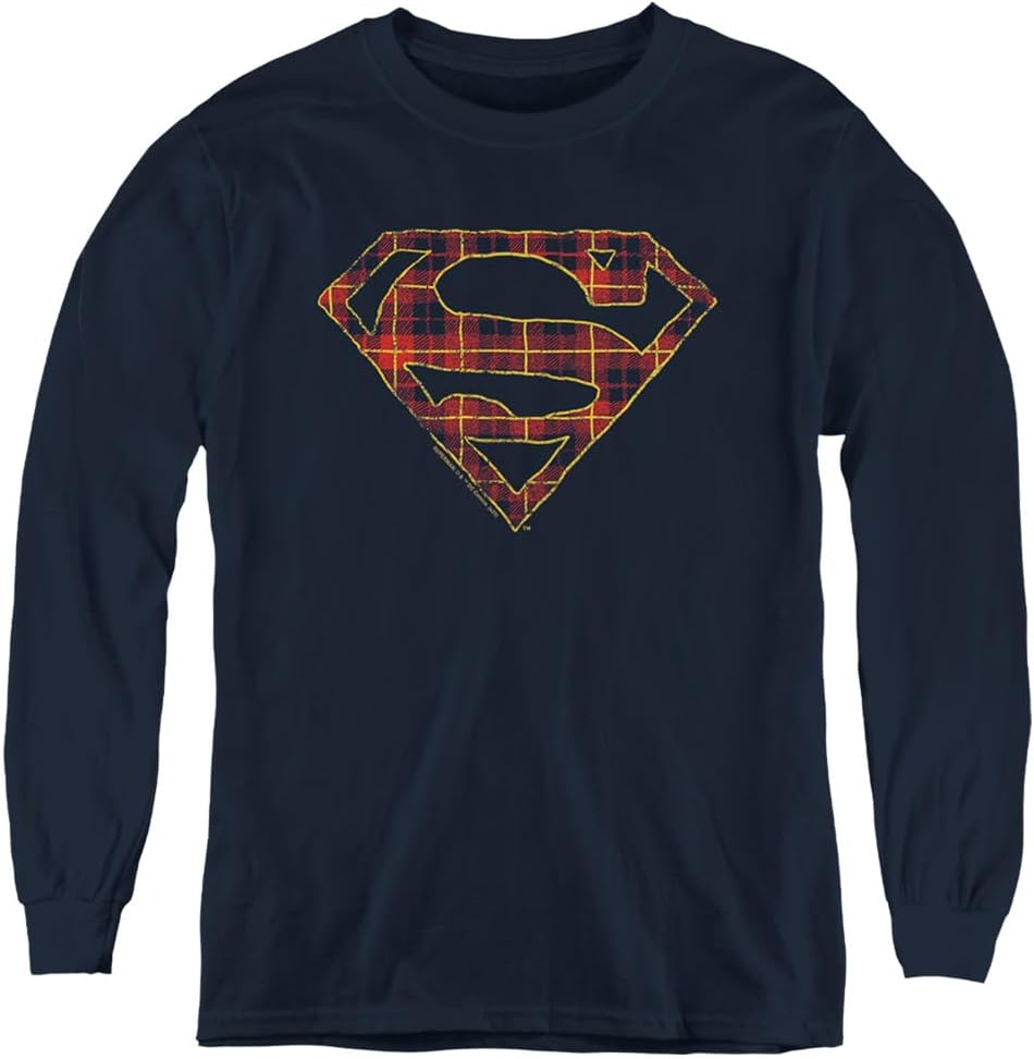 Popfunk Superman Shield Logo Collection Kids Long Sleeve T-Shirt for Youth Boys and Girls