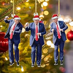 Trump Christmas Ornaments 2024 – Trump Dancing Ornament Set of 3, 2024 Acrylic Ornament, Garbage Truck 2024 Acrylic Ornament, Funny Acrylic Decorations (TR Dance*3)
