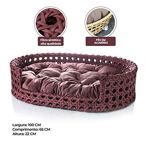 Cama Pet Cachorro Porte Grande Sintético 100x65Cm Fibra Sintética Hive Veludo Vinho - BedFurPets