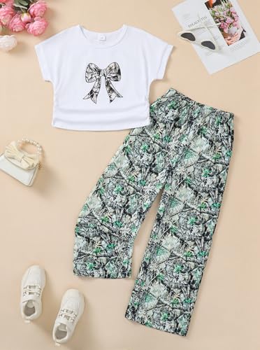 Image of Girls 2 Piece Outfits Star Print Ruffle Sleeve Tops and Wide Leg Pants Set Summer Clothes