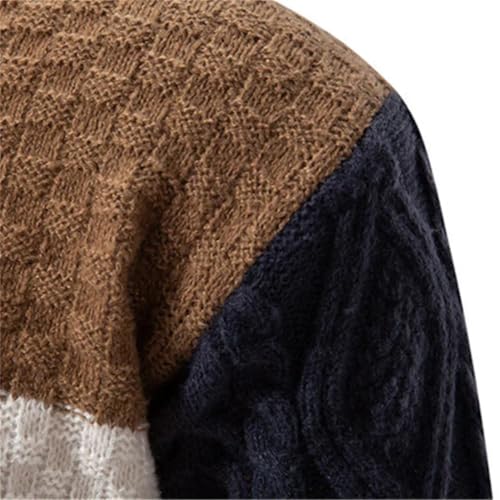 Men Winter Patchwork Mock Neck Knit Sweater Slim Fit Casual Knitted Streetwear Pullover Sweater3