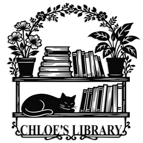 Custom Cat & Book Library Metal Sign