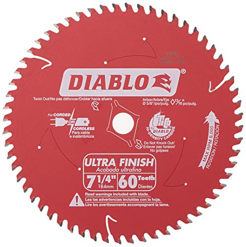 Freud D0760A Diablo 7-1/4" x 60-Tooth Ultra Fine Finishing Circular Saw Blade with 5/8" Arbor and Diamond Knockout Single Blade #1