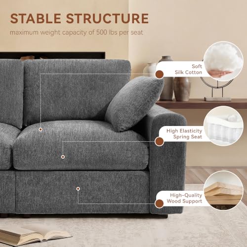 Image of Ihanherry Oversized Cloud Sectional Couches for Living Room, Modular Sectional Sofa with Wide Deep Seat, Coner Couch with Throw Pillow and Storage Ottoman, Dark Grey