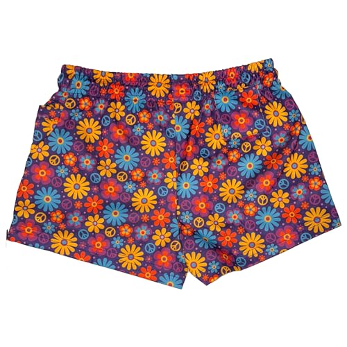 Mens Zaddy Party Rave & Festivals Shorts, Zippered Pockets, Booty Shorts, LGBTQ, Gay 3in Inseam Shorts (Flower Power, M)