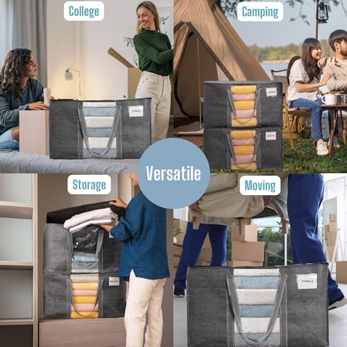 VENO Moving Bags Extra Large Heavy Duty Ornament Organizer Storage Bags with Zippers & Carrying Handles, College Dorm Packing Supplies Storage Box Tote Bags with Window (Dark Gray 6 Pack) by VENO - Image 6
