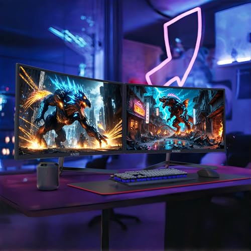 Image of Kado Dual 2-Pack 24 inch Curved 1500R 180Hz 1ms 1920x1080 Gaming Office Monitor | AMD FreeSync Premium DisplayPort HDMI, Panoramic Gaming Multi-View Split Screen Streaming, VESA Mount Built-in Speakers