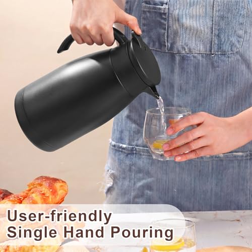 Image of Norme 2 Pcs Thermal Coffee Carafe Insulated Stainless Steel Coffee Carafe for Hot Liquid Vacuum Thermal Pot Creamer Pitcher Dispenser with Brushes Keeping Hot Water Milk(Black, Silver,34 oz)