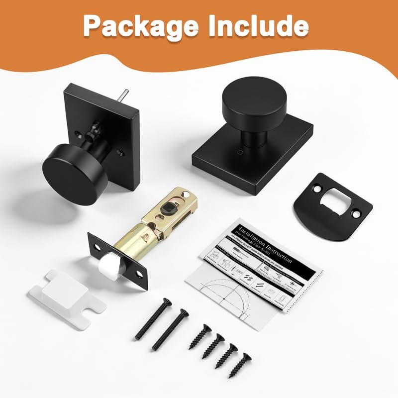 Probrico Black Door Knob Interior, Privacy Door Knob with Lock, Square Door Lock for Bath/Bedroom, 1 Pack
