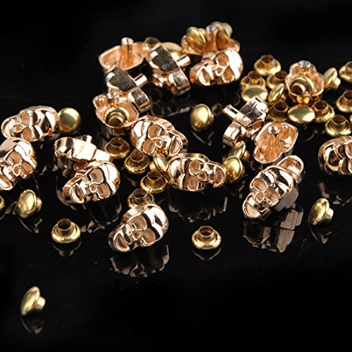 Rubyca Skull Head Rapid Rivets And Studs, Metal Double Cap Compression Rivets, Speedy Rivets For Fabric Leather Craft Crafting, Gold Color (30 Sets) #TOP6